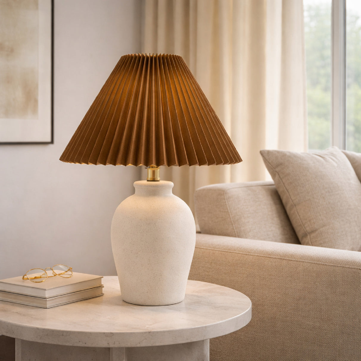   Brown Linen Pleated Table Lamp | Oroa.com