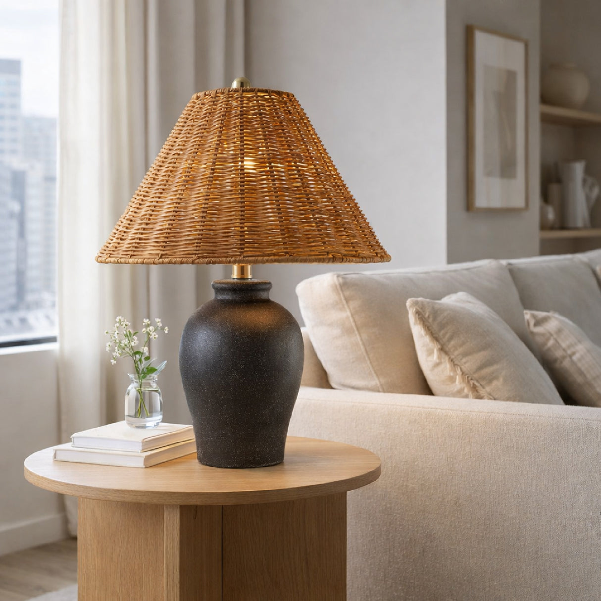   Brown Rattan Ceramic Table Lamp | Oroa.com