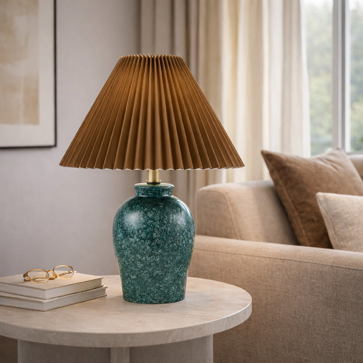   Brown Linen Pleated Table Lamp | Oroa.com