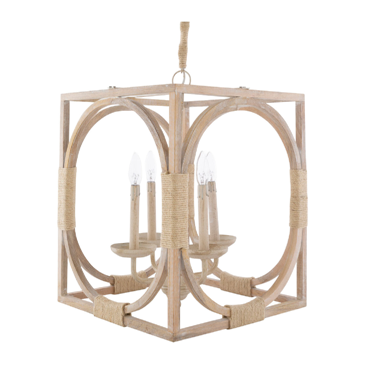   Modern European furniture - Whitewashed Wooden 4-Light Chandelier - www.oroa.com | Oroa.com