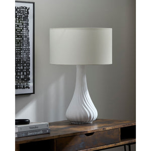   White Concrete Linen Table Lamp | Oroa.com