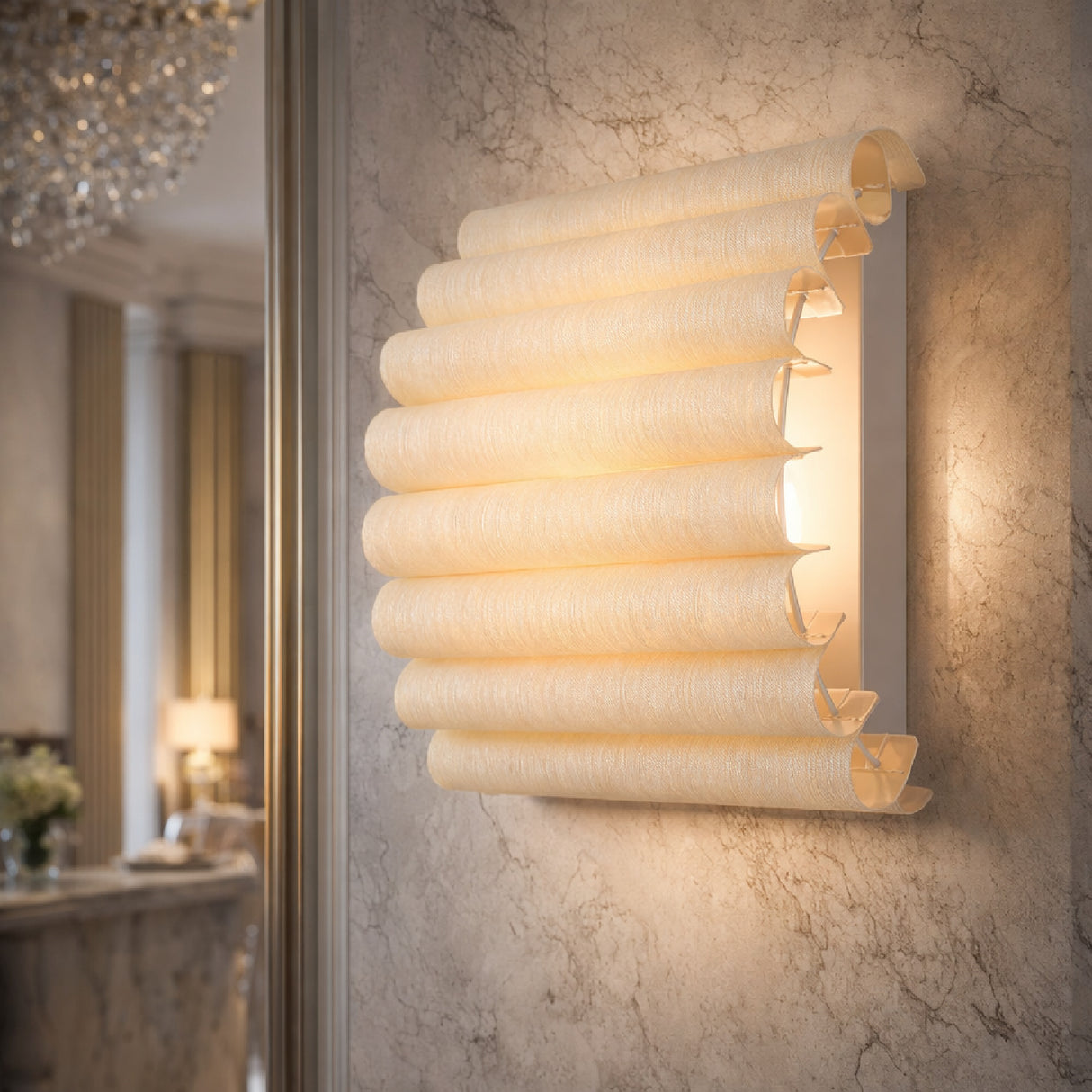   Modern European furniture -Scalloped Beige Linen Wall Lamp - www.oroa.com | Oroa.com