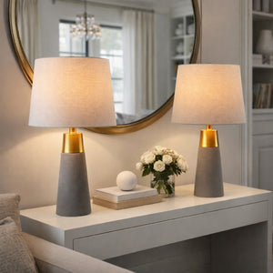   Modern European furniture - Beige Linen Concrete Table Lamps (2)  - www.oroa.com | Oroa.com