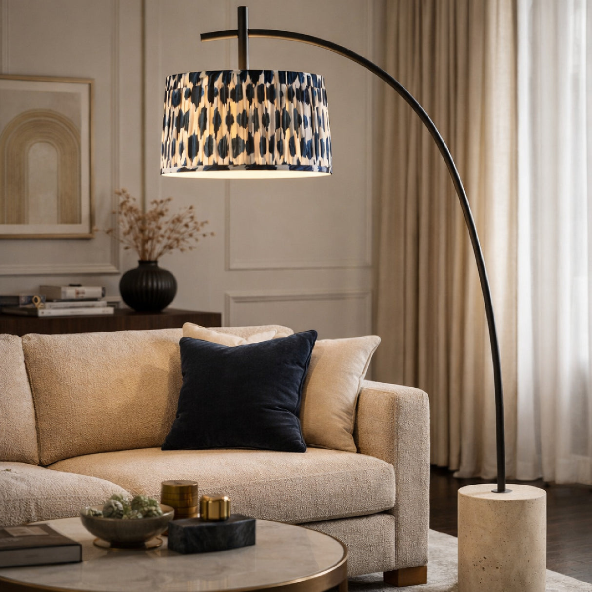   Patterned Blue Linen Floor Lamp | Oroa.com