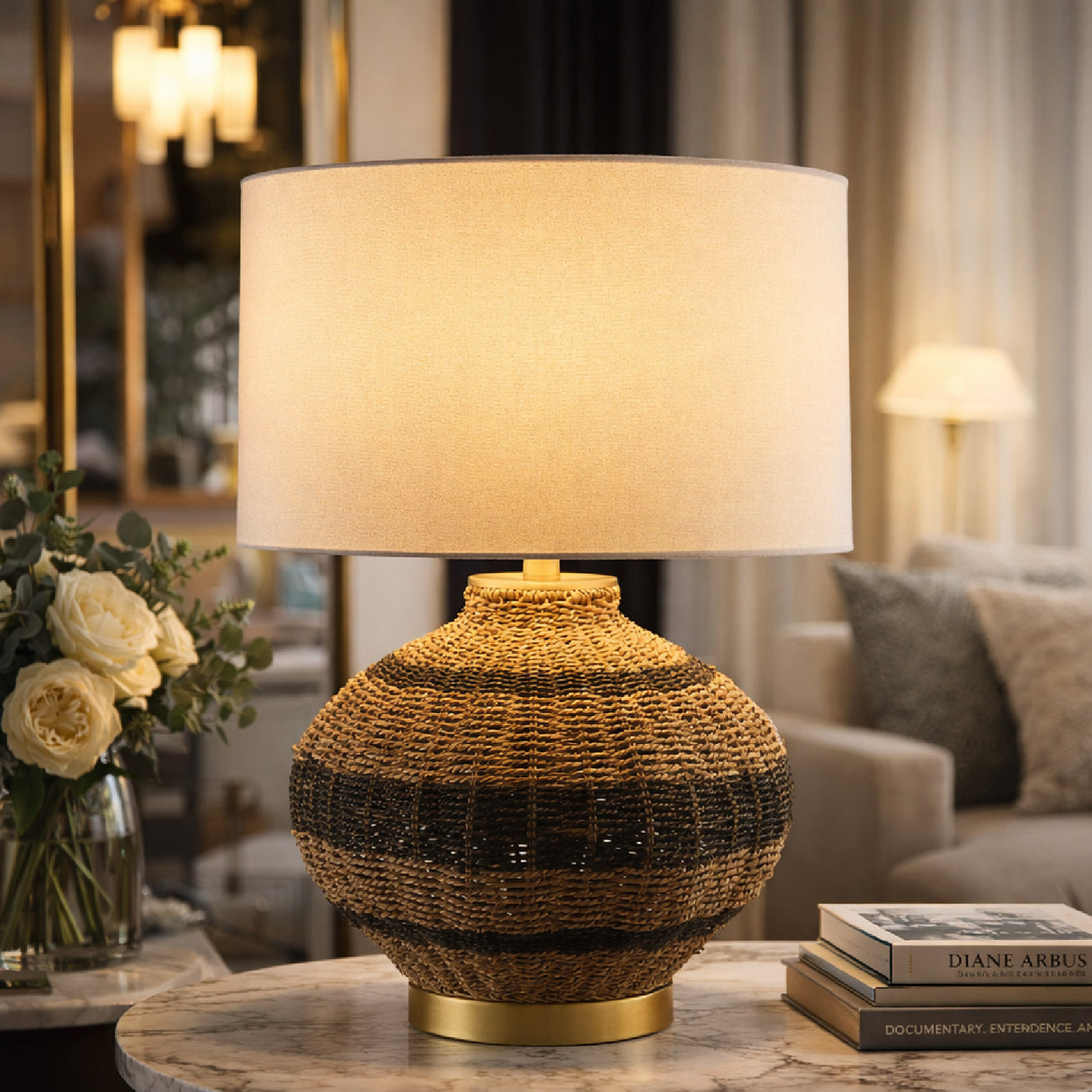   Modern European furniture -  Natural Rattan Base Table Lamp - www.oroa.com | Oroa.com
