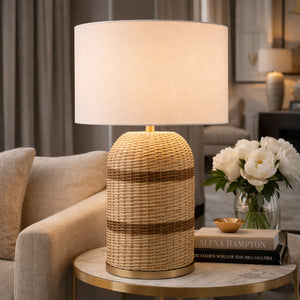   Modern European furniture -  Beige Lined Rattan Table Lamp - www.oroa.com | Oroa.com