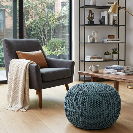   Blue Knitted Round Outdoor Pouf | Oroa.com