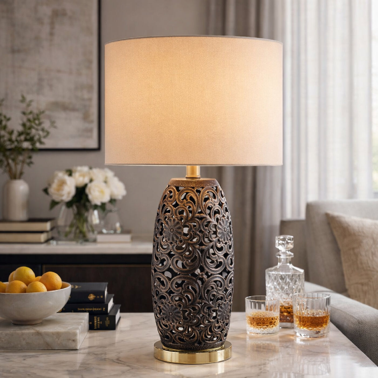   Modern European furniture - Floral Carved Ceramic Table Lamp - www.oroa.com | Oroa.com