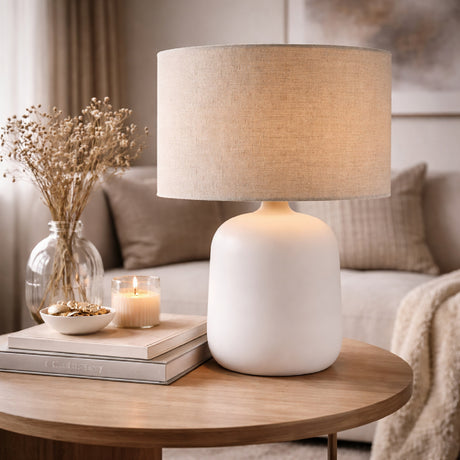   Beige Linen Ceramic Table Lamp S | Oroa.com