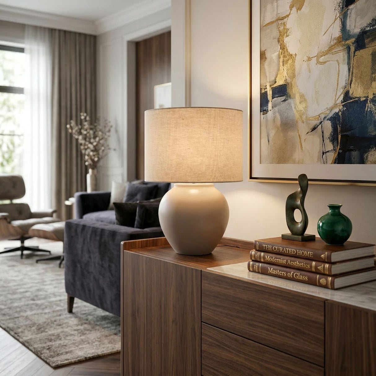   Rounded Ceramic Linen Table Lamp | Oroa.com