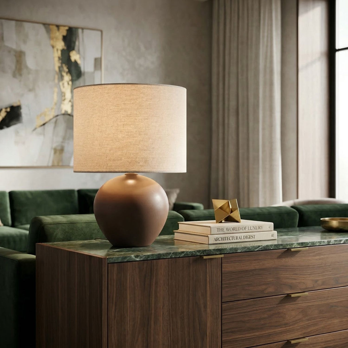   Rounded Ceramic Linen Table Lamp | Oroa.com