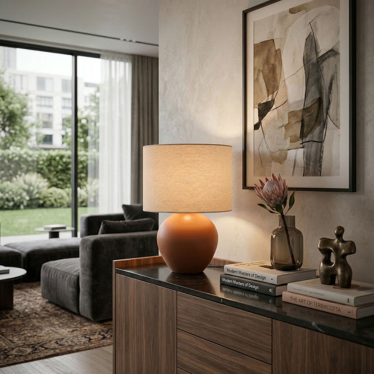   Rounded Ceramic Linen Table Lamp | Oroa.com