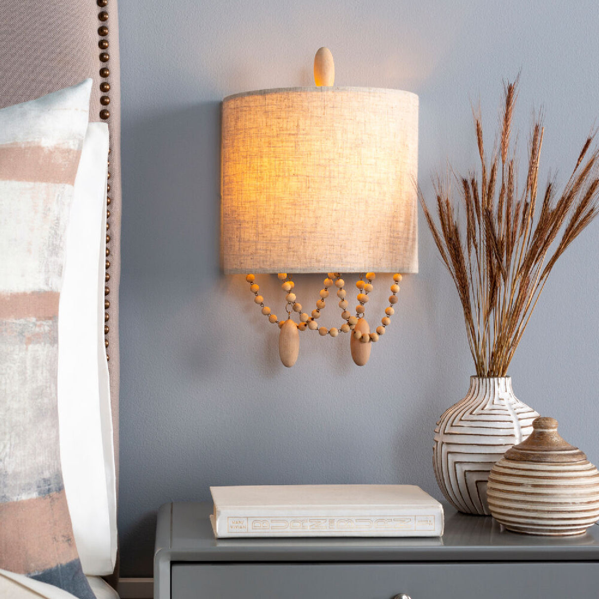   Modern European furniture - Beige Linen Beaded Wall Lamp - www.oroa.com | Oroa.com