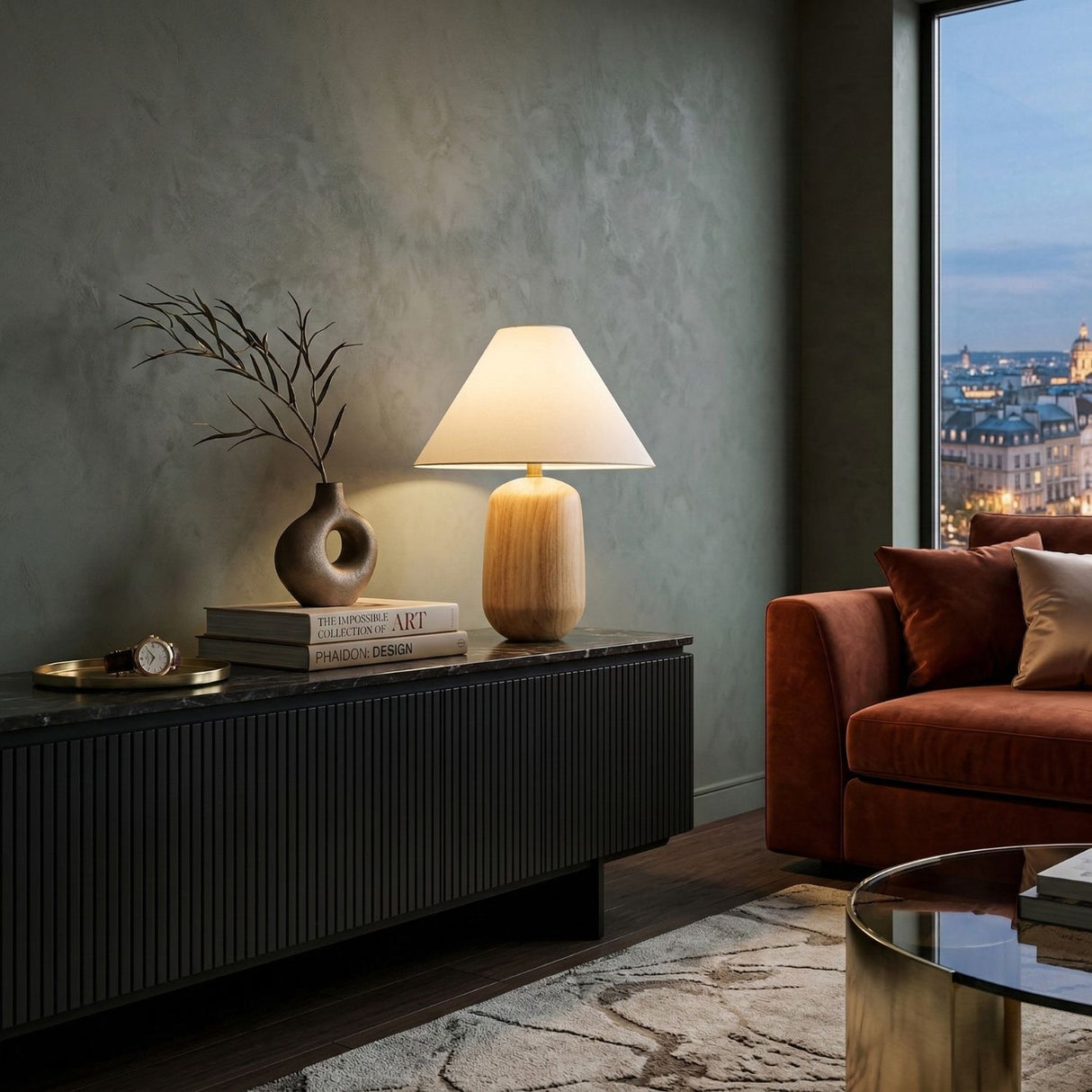   Beige Wood Veneer Table Lamp | Oroa.com