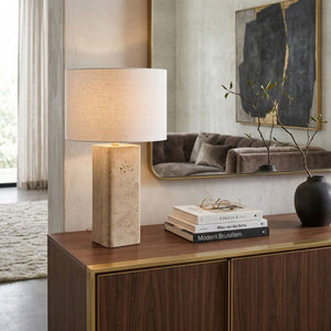   Burnished Beige Travertine Table Lamp | Oroa.com