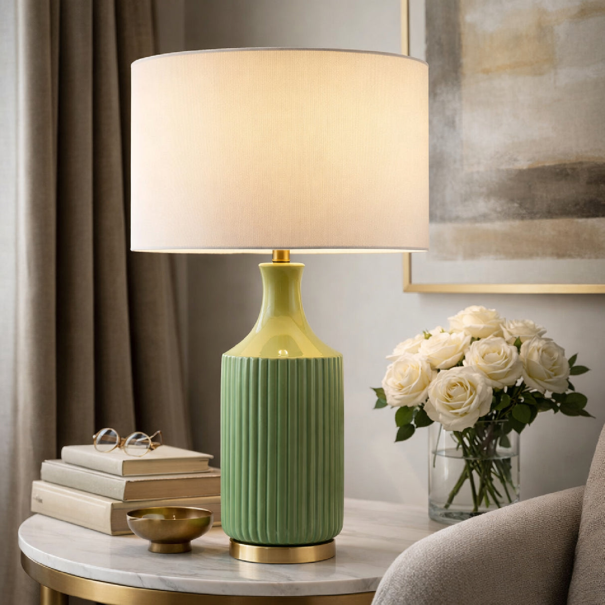   Fluted Glazed Ceramic Table Lamp | Oroa.com