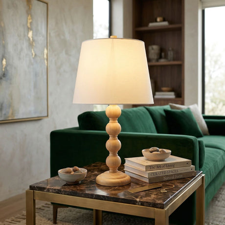   Rubberwood Beige Linen Table Lamp | Oroa.com