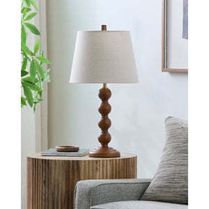   Rubberwood Beige Linen Table Lamp | Oroa.com