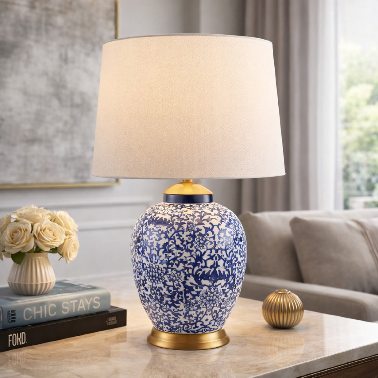  Modern European furniture - Blue Floral Ceramic Table Lamp - www.oroa.com | Oroa.com