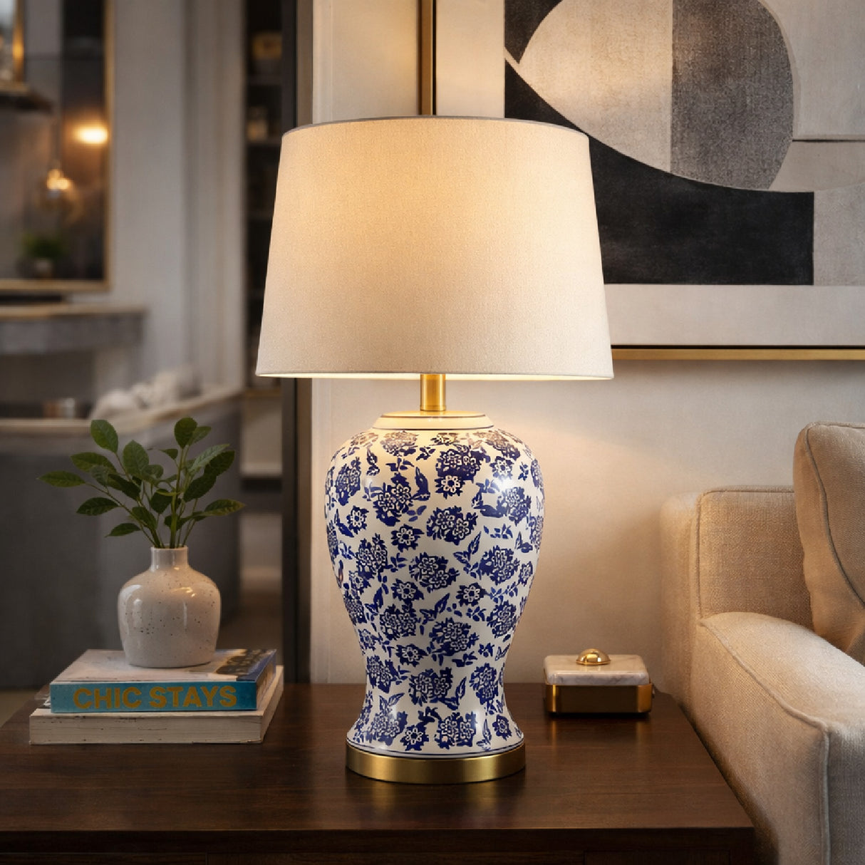   Modern European furniture - Blue Flowers Ceramic Table Lamp - www.oroa.com | Oroa.com