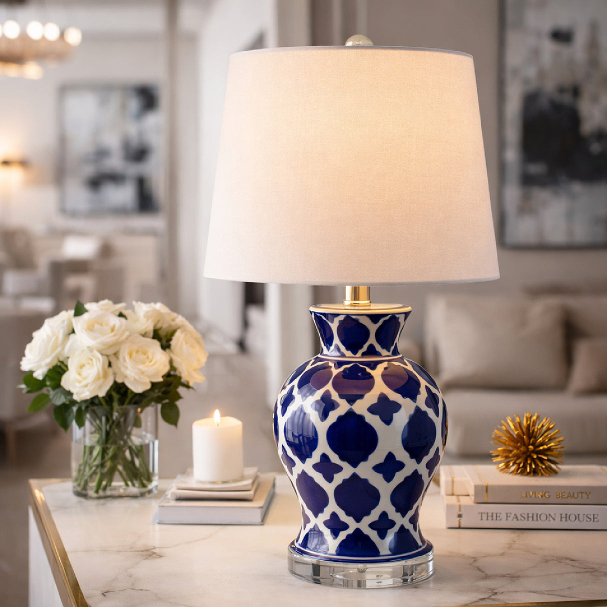   Modern European furniture - Blue Patterned Ceramic Table Lamp - www.oroa.com | Oroa.com