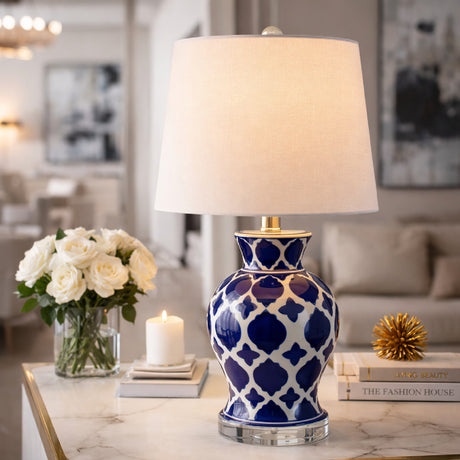   Modern European furniture - Blue Patterned Ceramic Table Lamp - www.oroa.com | Oroa.com