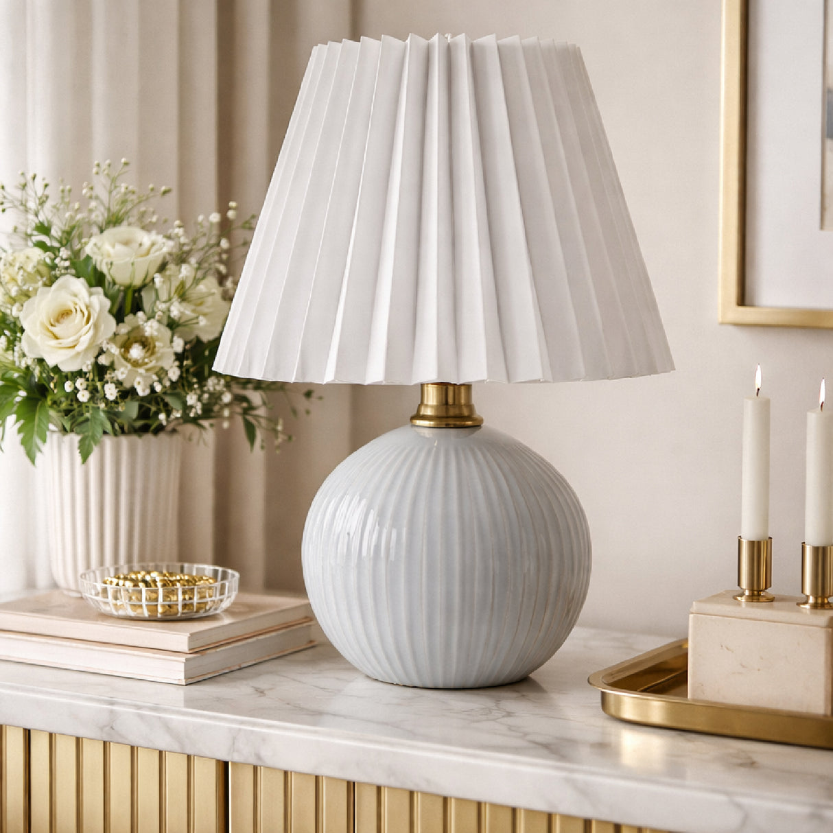   Pleated Linen Ceramic Table Lamp | Oroa.com