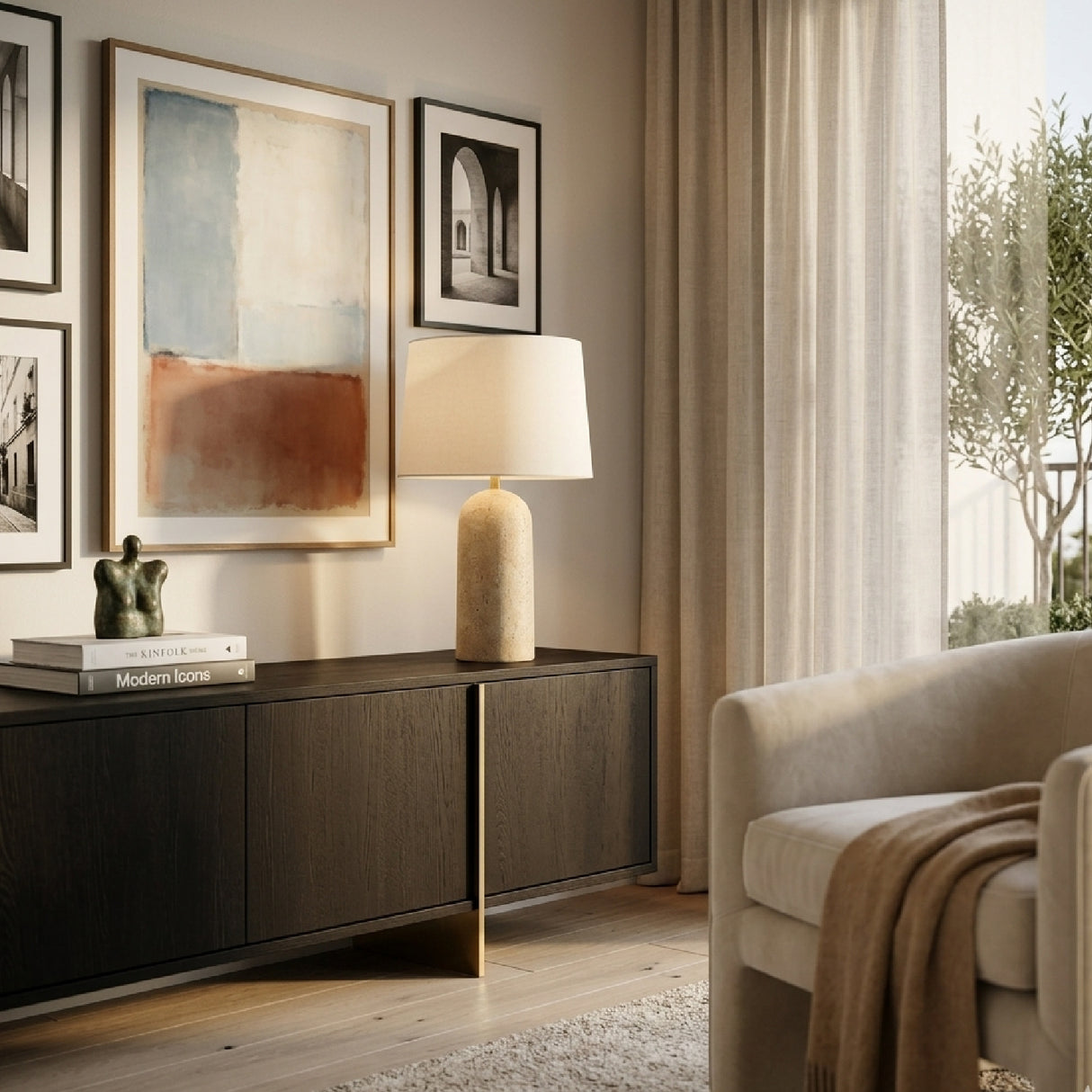   Modern European furniture - Drum Shade Travertine Table Lamp - www.oroa.com | Oroa.com