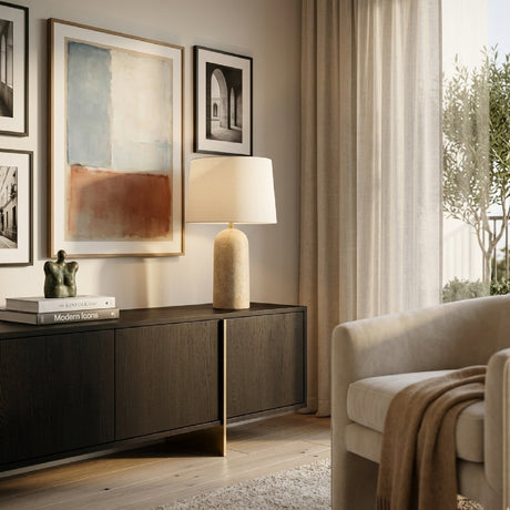   Modern European furniture - Drum Shade Travertine Table Lamp - www.oroa.com | Oroa.com