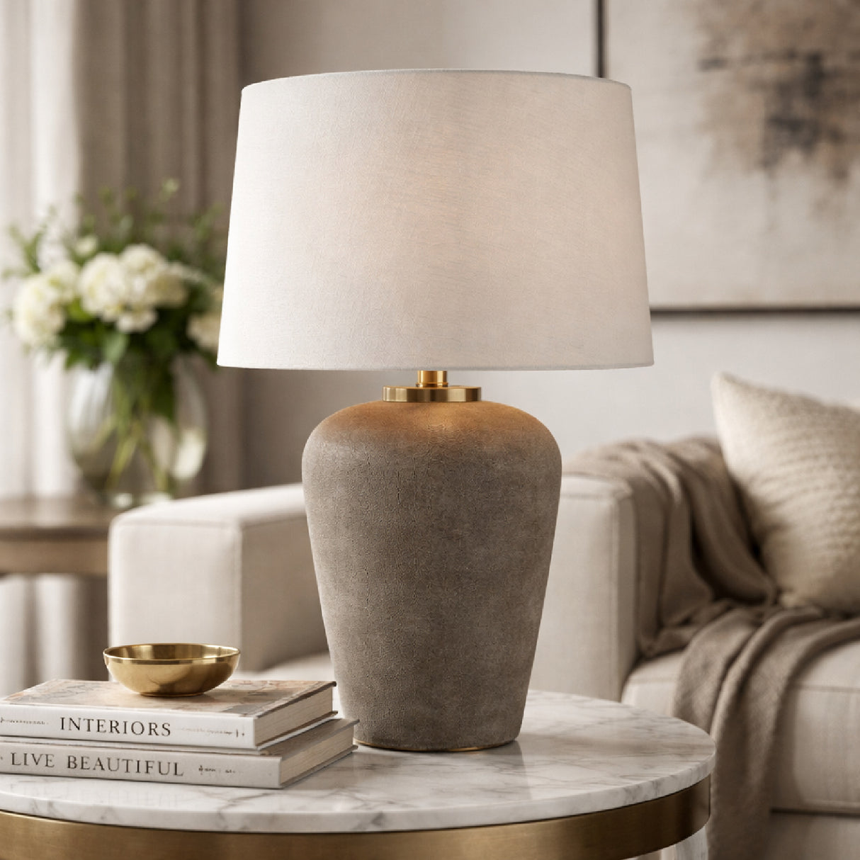   Modern European furniture - Beige Drum Linen Table Lamp L - www.oroa.com | Oroa.com