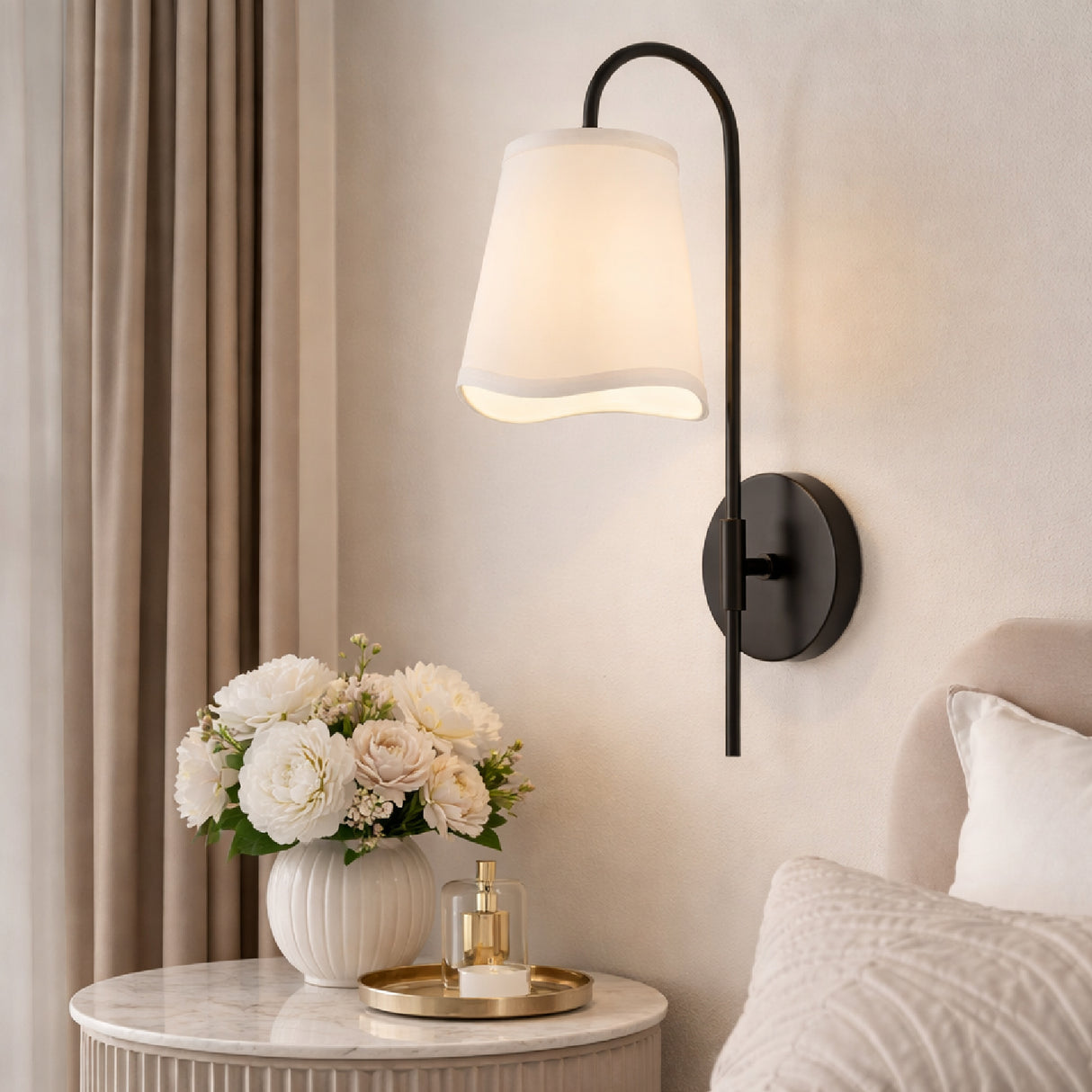   Wavy White Linen Wall Lamp | Oroa.com