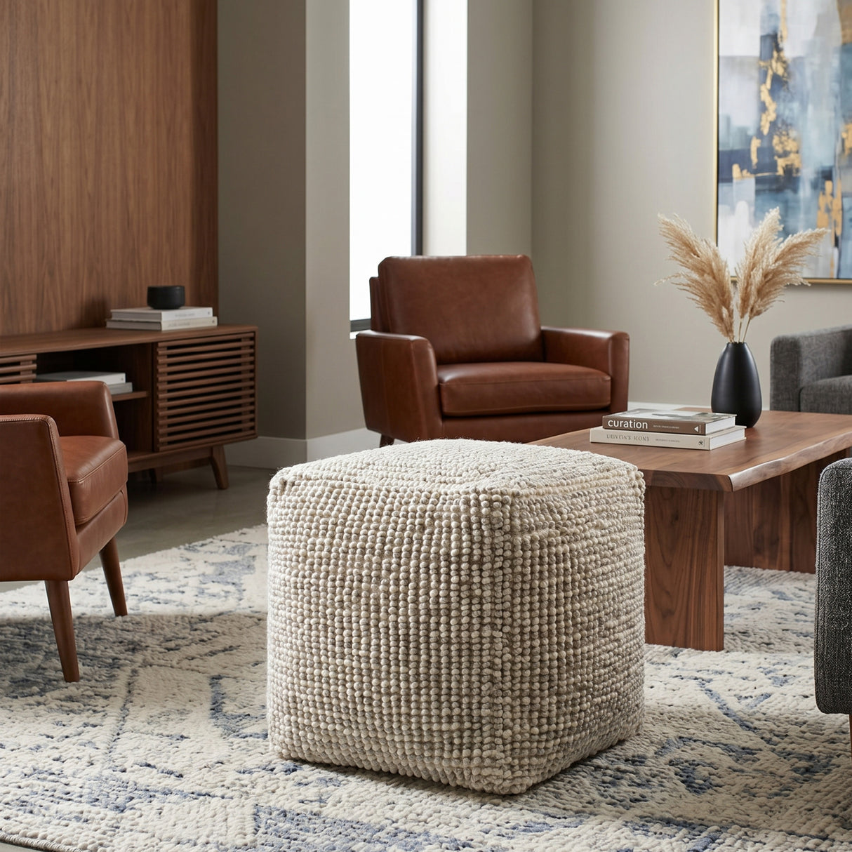   Gray Woven Cube Outdoor Pouf | Oroa.com