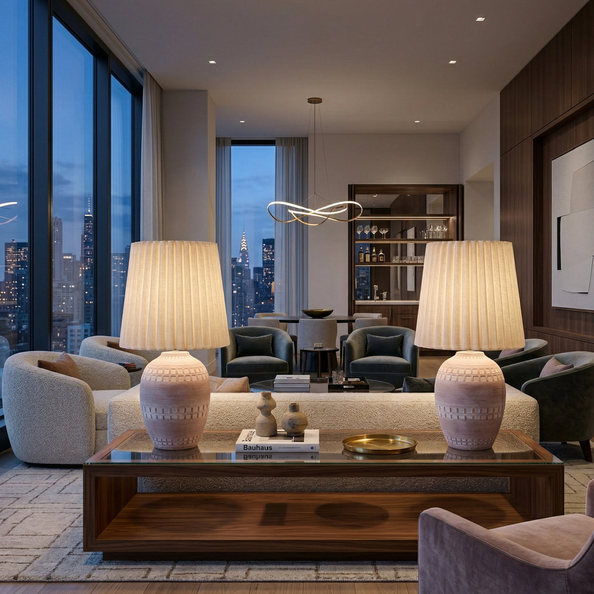   Modern European furniture - Ceramic Fluted Linen Table Lamps (2) - www.oroa.com | Oroa.com