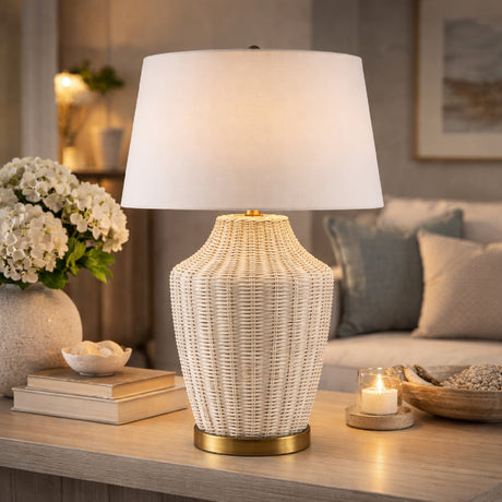   White Rattan Accent Table Lamp | Oroa.com