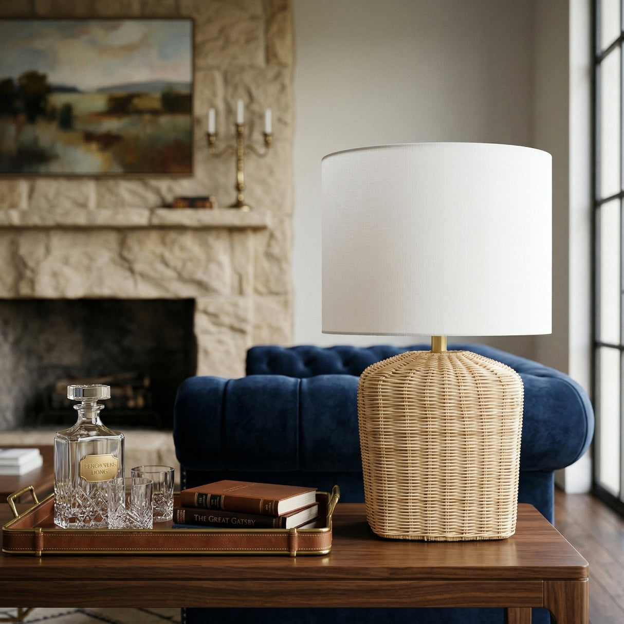   Modern European furniture - Rattan Base Linen Table Lamp  - www.oroa.com | Oroa.com