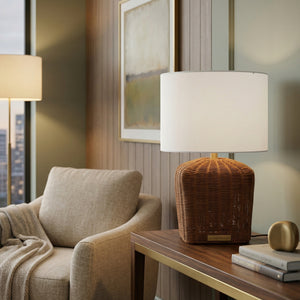   Modern European furniture - Rattan Base Linen Table Lamp  - www.oroa.com | Oroa.com