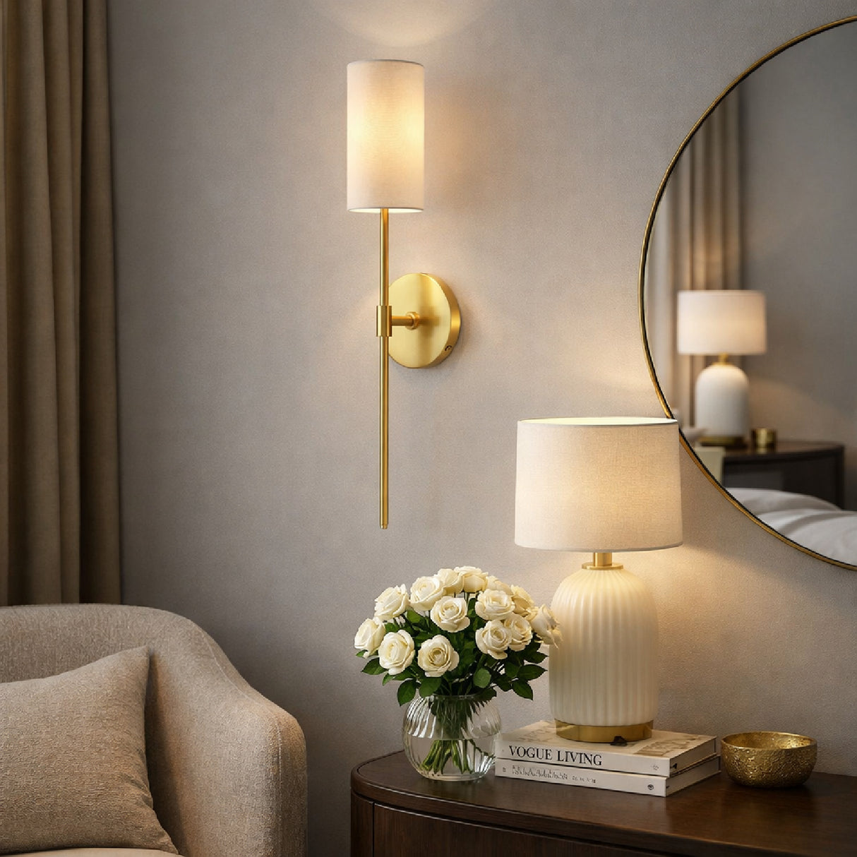   Cylindrical White Linen Wall Lamp | Oroa.com