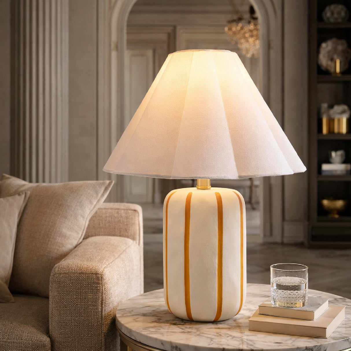   Modern European furniture - Ceramic Scalloped Linen Table Lamp - www.oroa.com | Oroa.com