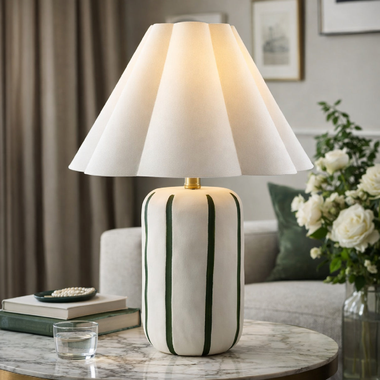   Modern European furniture - Ceramic Scalloped Linen Table Lamp - www.oroa.com | Oroa.com
