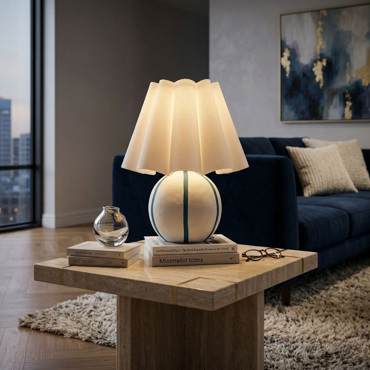   Modern European furniture - Lined Round Ceramic Table Lamp - www.oroa.com | Oroa.com