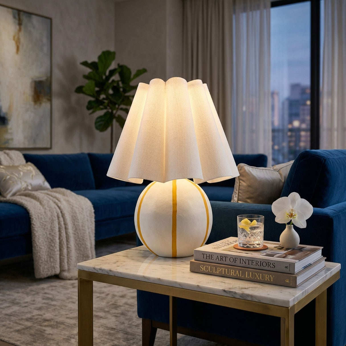   Modern European furniture - Lined Round Ceramic Table Lamp - www.oroa.com | Oroa.com