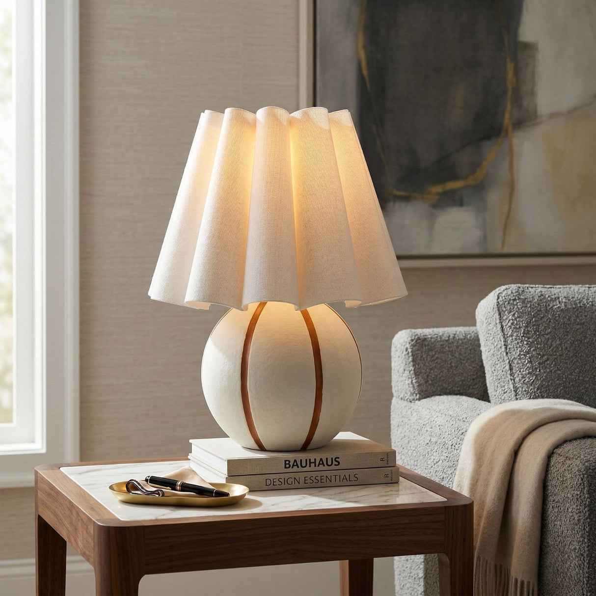   Modern European furniture - Lined Round Ceramic Table Lamp - www.oroa.com | Oroa.com