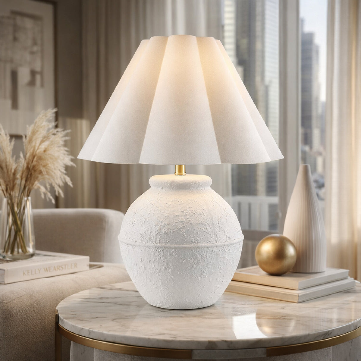   Modern European furniture - Scallop Folded Linen Table Lamp - www.oroa.com | Oroa.com