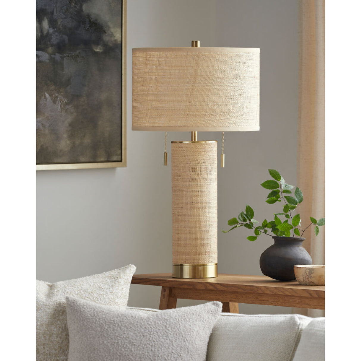   Tan Rattan Accent Table Lamp | Oroa.com