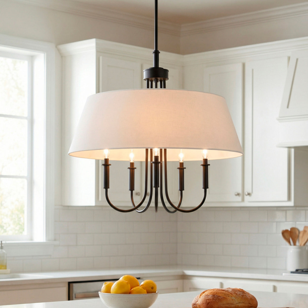   Modern European furniture -  White Linen 5-Light Chandelier - www.oroa.com | Oroa.com