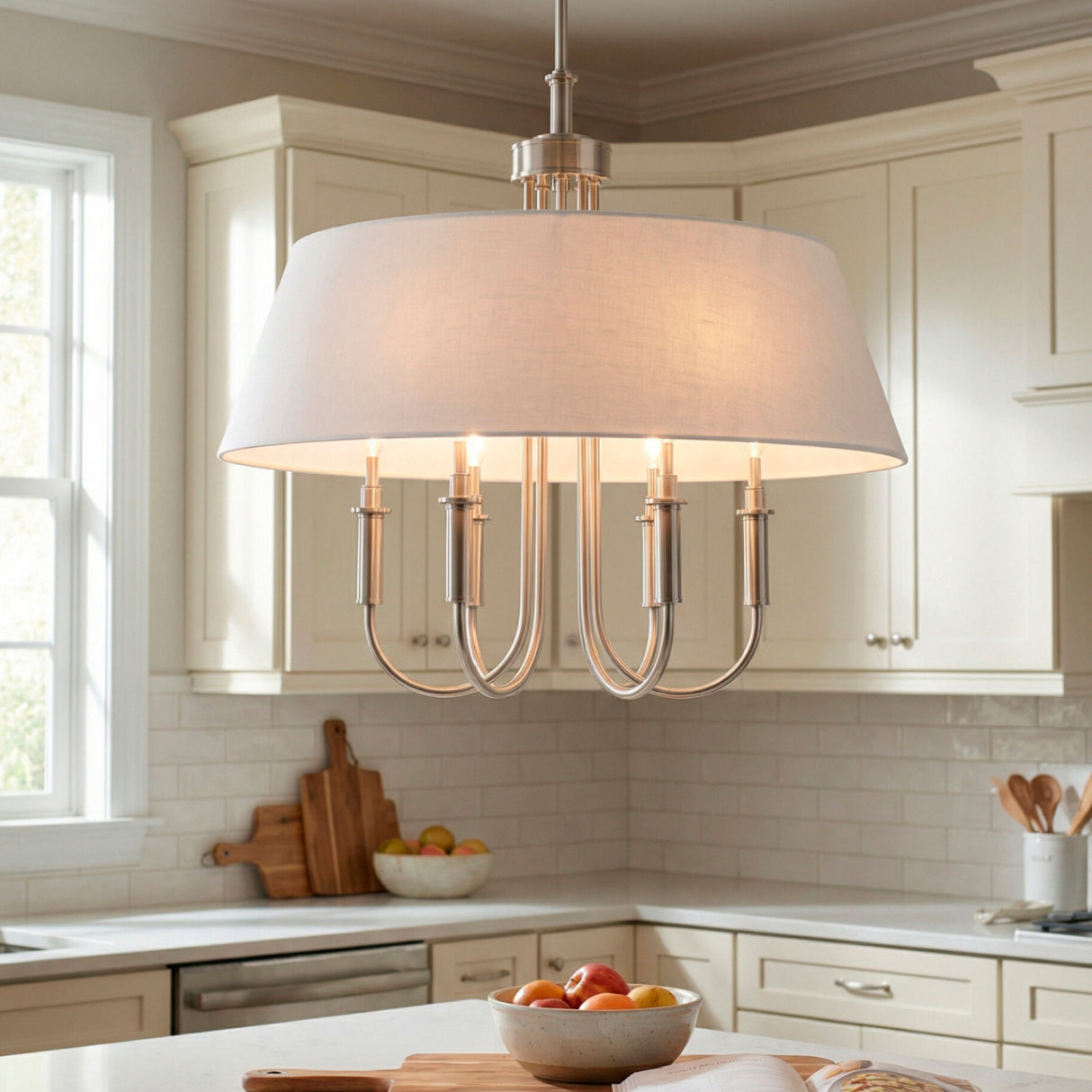   Modern European furniture -  White Linen 5-Light Chandelier - www.oroa.com | Oroa.com