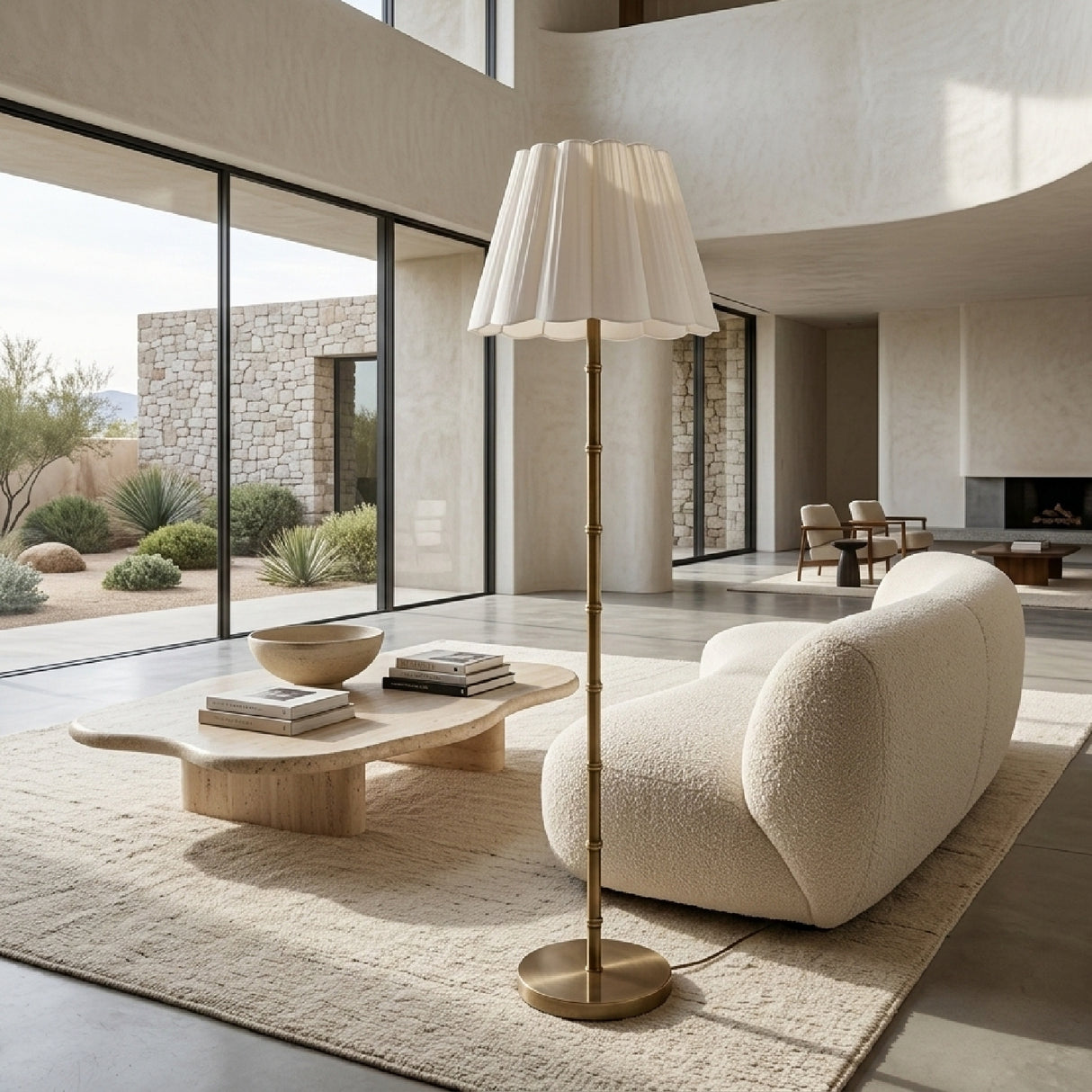   White Scalloped Linen Floor Lamp | Oroa.com