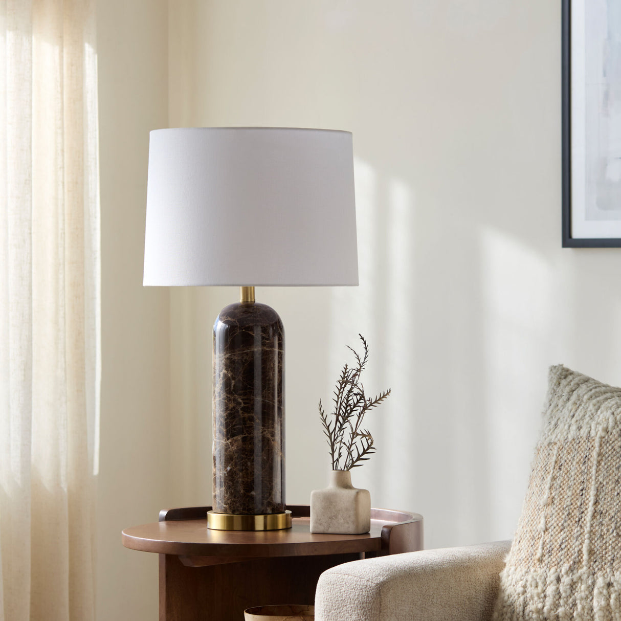   Brushed Marble Linen Table Lamp | Oroa.com