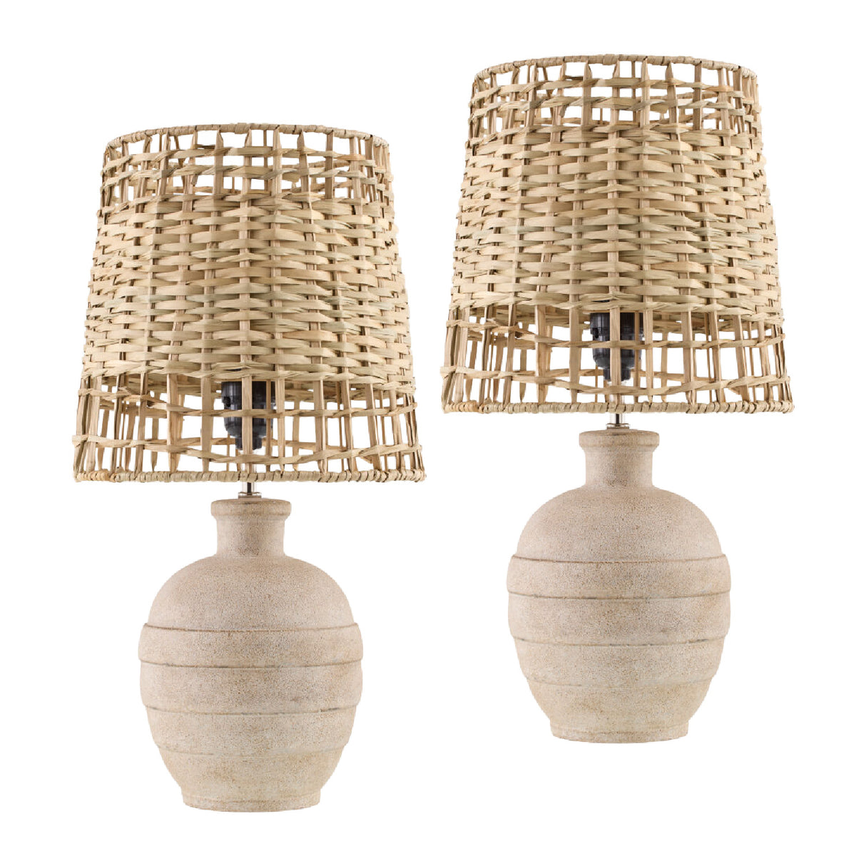  Modern European furniture -  Woven Seagrass Ceramic Table Lamps (2) - www.oroa.com | Oroa.com