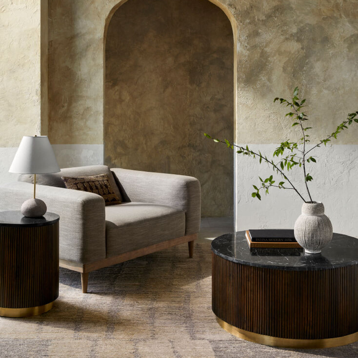   Reeded Wood Marble End Table | Oroa.com